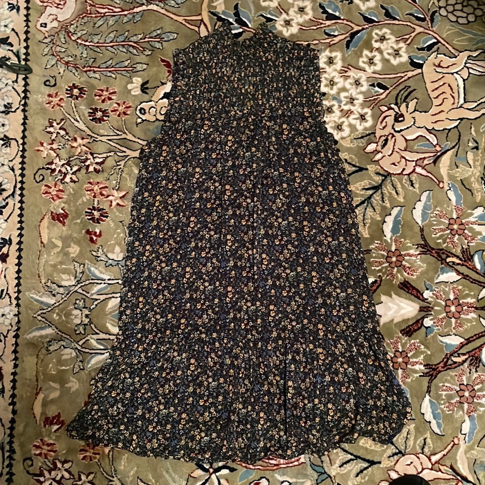 Floral dress with smocking and mock turtle neck